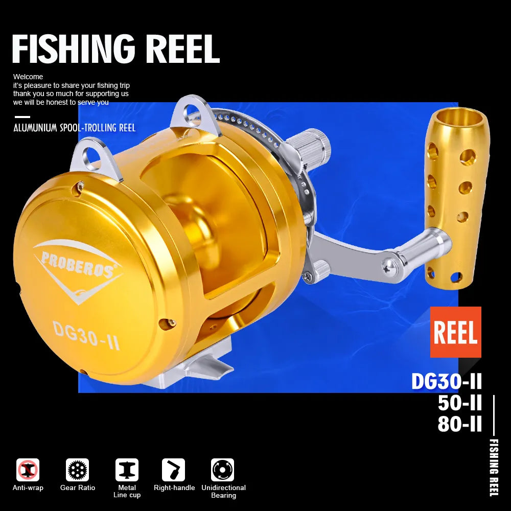 Fishing reel lightweight balance-DG80 Jigging Fishing Reel Boat Two Speed Lever Drag Reels Aluminum CNC Machined 45KG Max Drag Sea Boat Trolling Reel