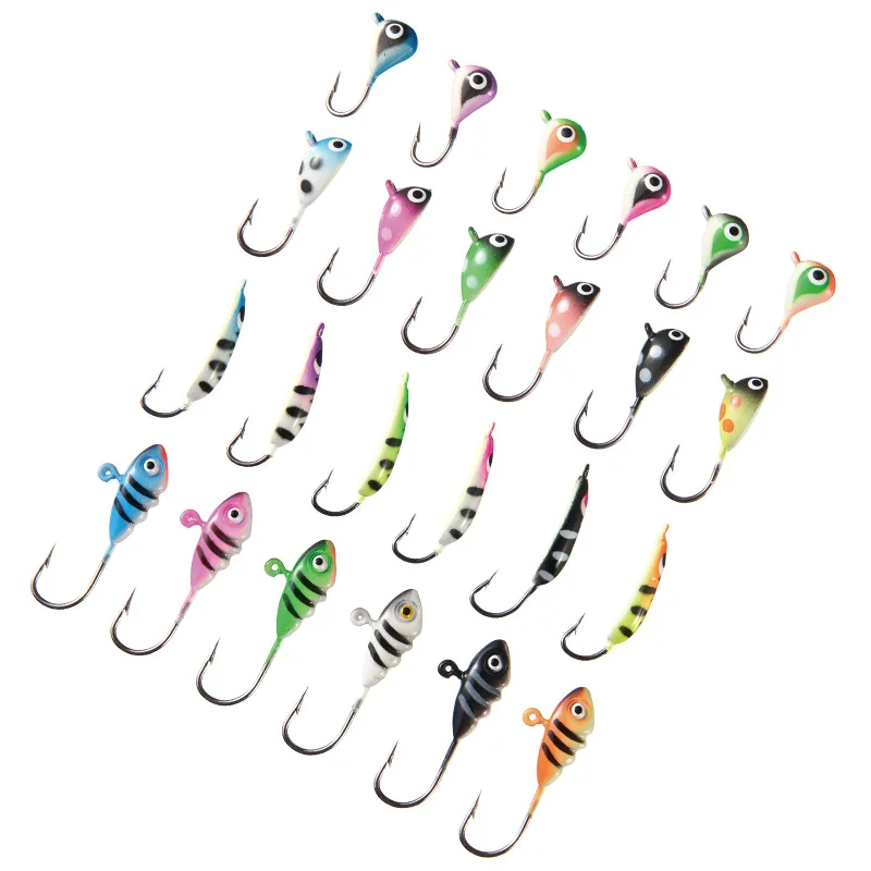 Fishing line spool control-Ice Fishing Lure Kit Glowing Paint Jigs, 24pcs assorted crappie/panfish/perch jigs