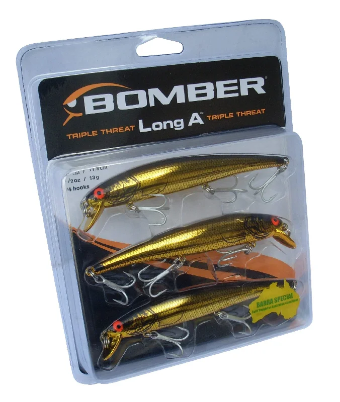 Fishing tackle travel box-Bomber Long A 15 Gold 3 Pack Lures