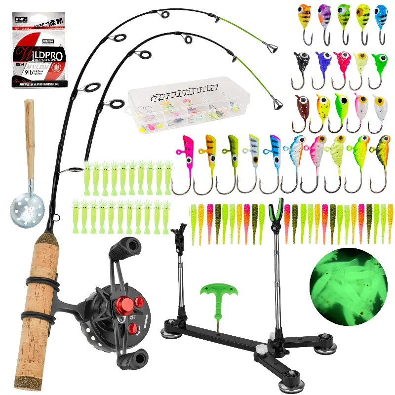 Fishing hook glow finish-THKFISH Ice Fishing Rod and Reel Combo Complete Set - 75pcs