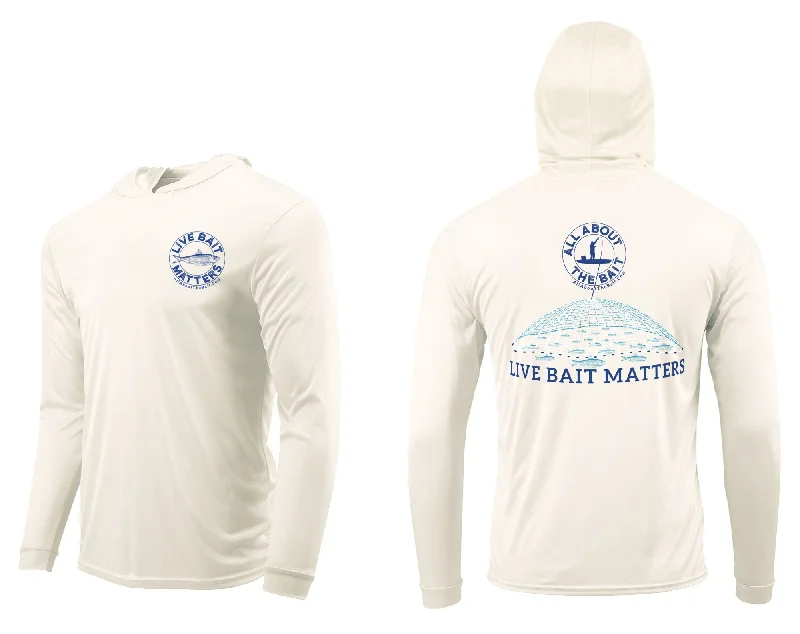 Fishing rod surf steady-(FREE MASK) LIVE BAIT MATTERS HOODED - SAND - 50+ UPF - Long Sleeve Performance Shirt - 100% Polyester - FREE DELIVERY