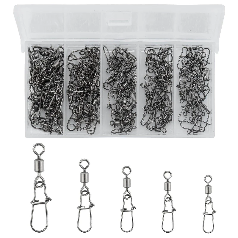 Fishing line cast hold-Dr.Fish 100pcs Rolling Swivels with Duolock Snaps Kit