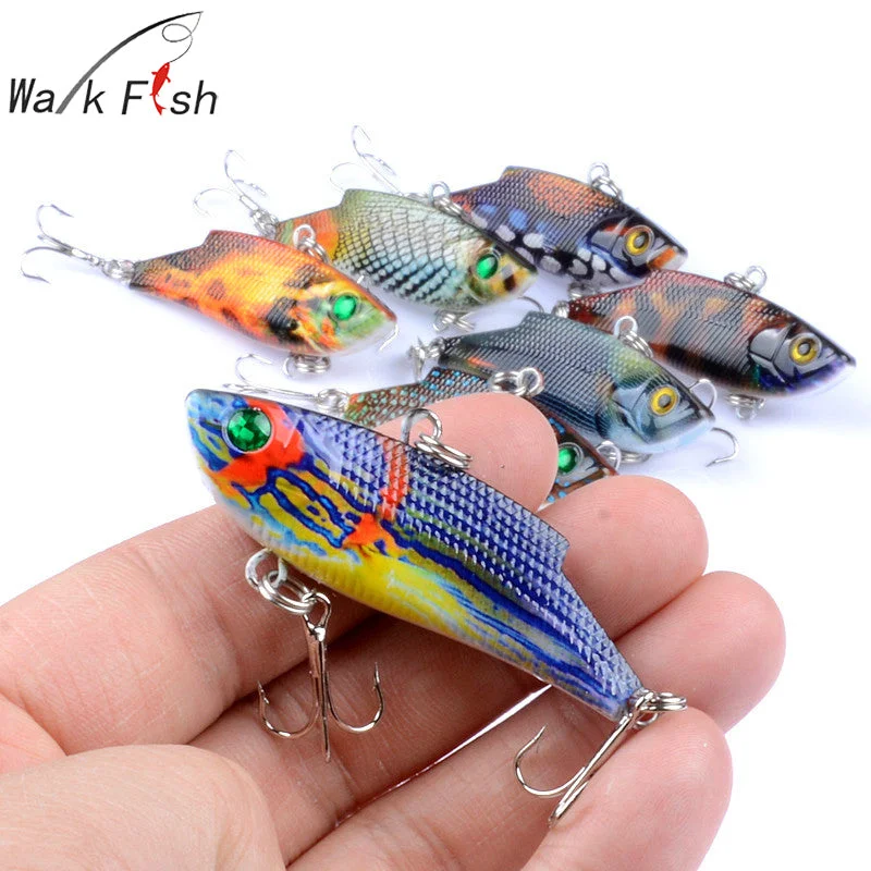 Fishing rod shore pack-WALK FISH 1 Pcs 3D Eyes Fishing Lure New Design High Popularity VIB 9.4g 5.5cm 7colors Full Swimming Depth Fishing Tackle 8#Hook