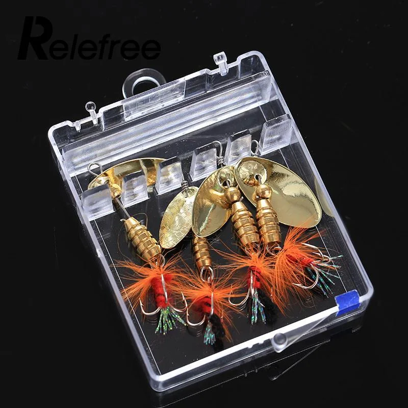 Fishing reel durable firm-Relefree 4pcs Metal Fishing Lures Set Spoon Hard Tackle Crankbaits Paillette Equipment Durable Strong Popular