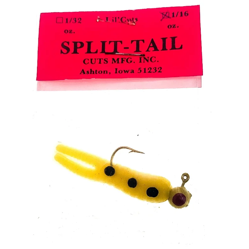 Fishing reel quick winding-Better Baits Lil Cuts Spilt Tails W/ Jig Head Card  Of 12 Vintage)