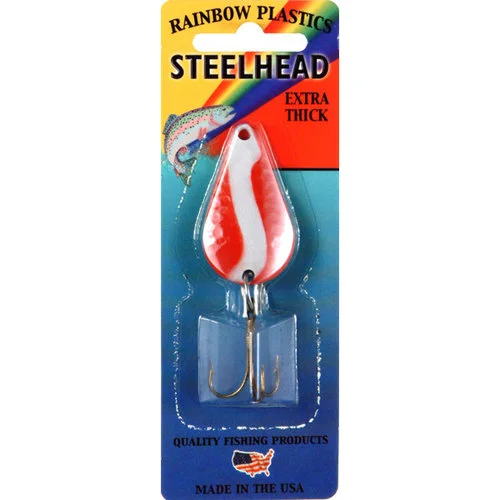 Fishing rod heavy steady-Rainbow Plastic Steelhead Spoon  Red/White Stripe