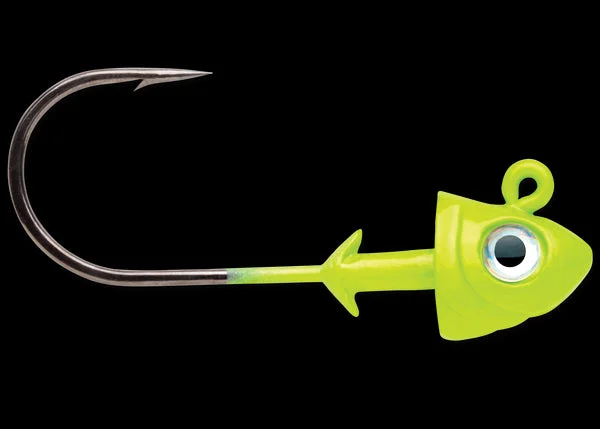 Fishing reel line counter-VMC Flat Shad Jig Heads, Metallic Chartreuse