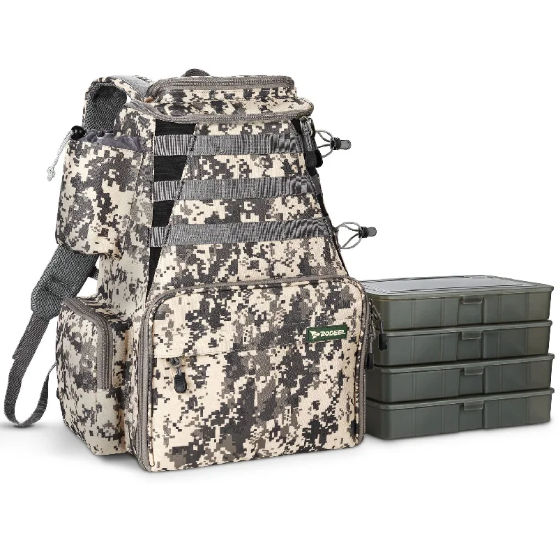 Fishing bait live pack-Beige Camouflag Backpack with 4 Tackle Boxes