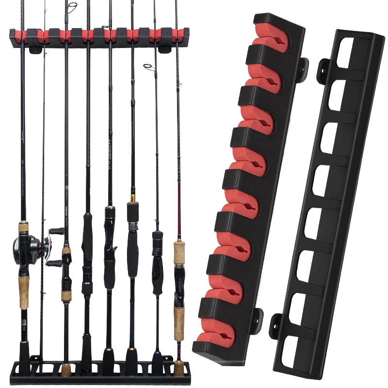 Fishing rod lightweight sleeve-THKFISH Wall Mount Vertical Fishing Rod Rack Holds 8 Rods