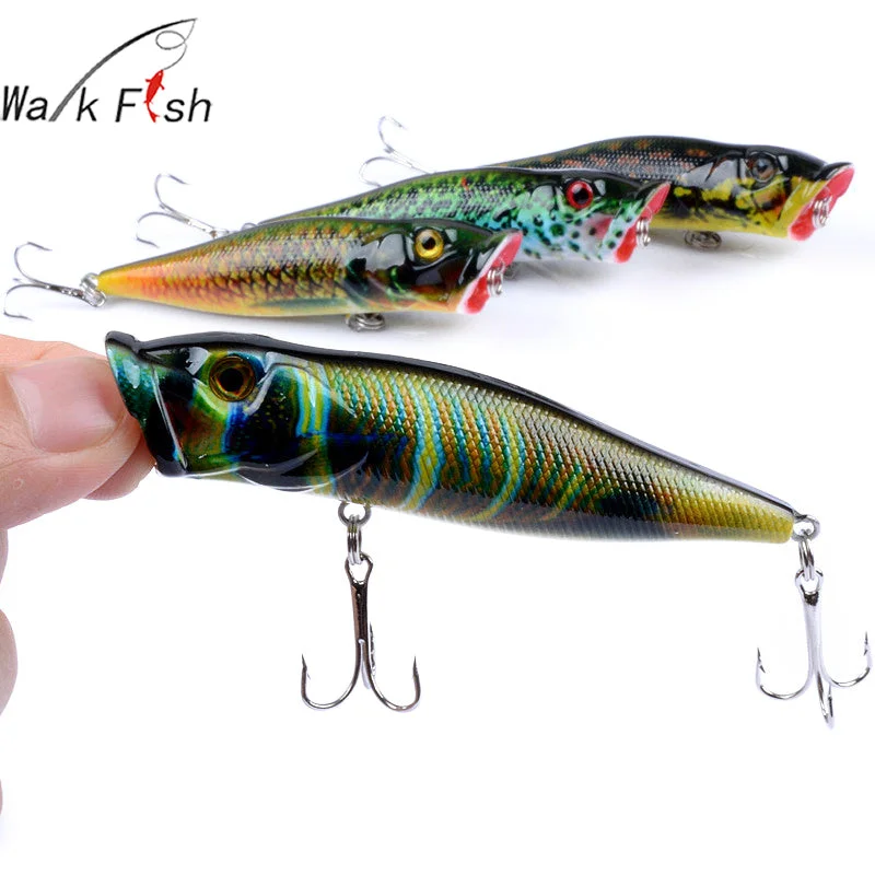 Fishing reel fast winding-Walk Fish 1Pcs New Coloring Drawiing 9.5cm12g Popper Fishing Lures High Popularity Topwater Wobblers  Artificial 3D Eyes Lures