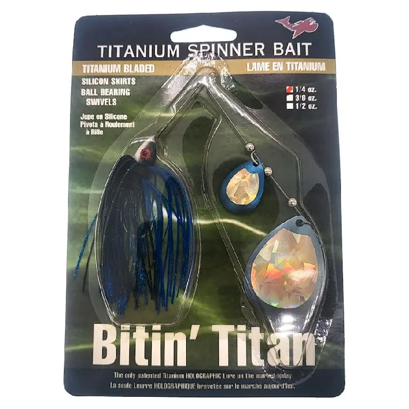 Fishing reel line counter-Bitin' Titan Titanium Spinner Bait Colorado Blades 1/4 Oz Black/Blue