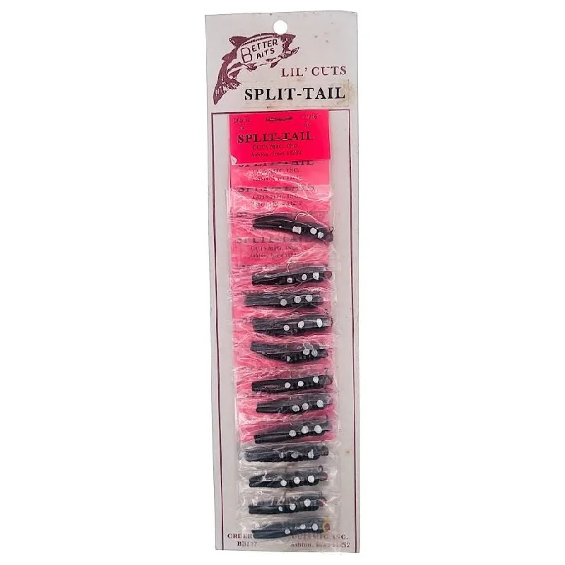 Fishing tackle durable box-Better Baits Lil' Cuts Split Tail 1/32 Oz Card Of 12 Black/White Dots