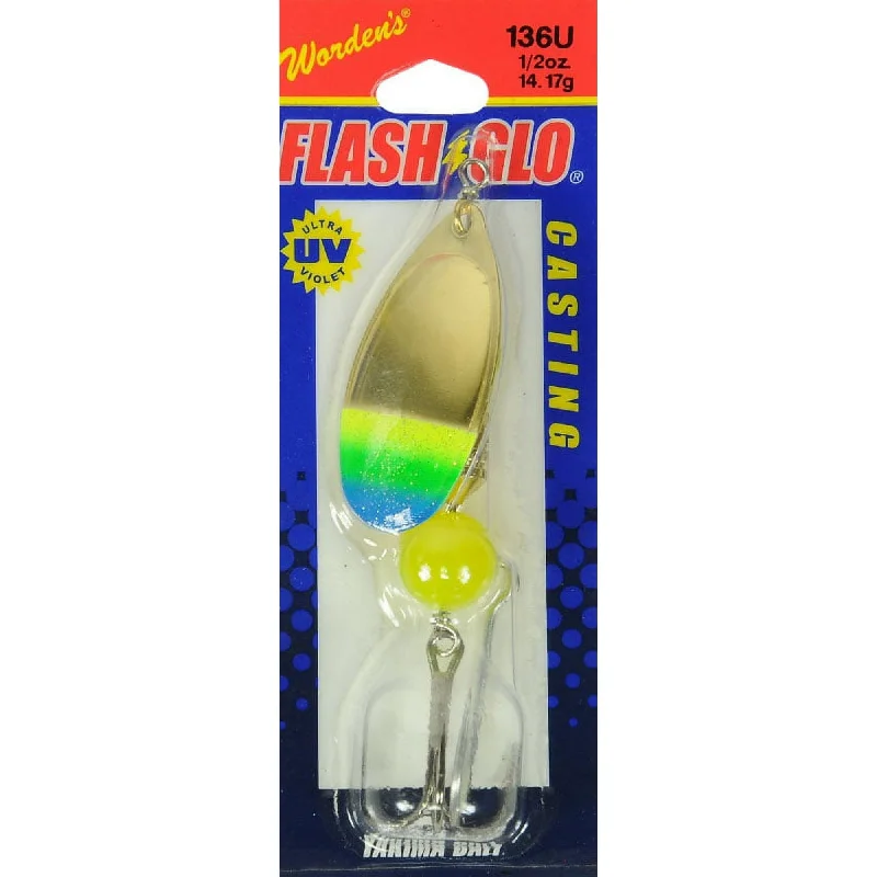 Fishing bait drying sleeve-Yakima Bait Worden's Flash Glo Spinner 1/2 Oz Brass Chartreuse Green Blue