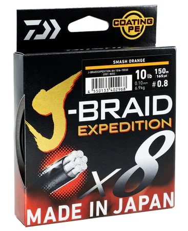 Fishing line cast balance-Daiwa J Braid Expedition X8 Braid Orange 150m Rolls