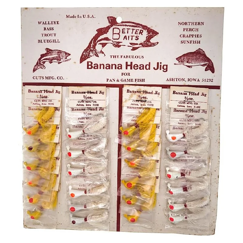 Fishing reel precision winding-Better Baits Banana Head Jigs Card Of 24 Yellow/White