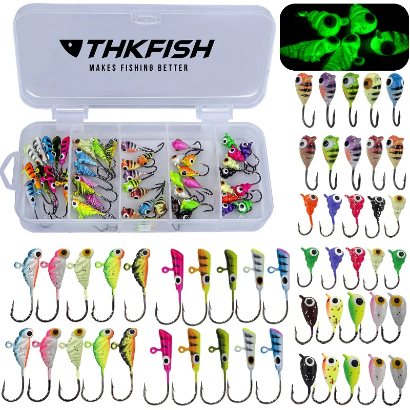 Fishing hook durable lock-THKFISH Ice Fishing Jigs Kit 50PCS