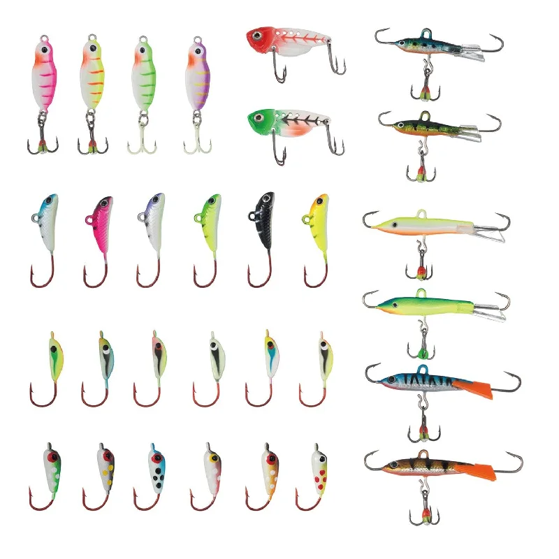 Fishing hook fine balance-Ice Fishing Lure Kit Glowing Paint Jigs,30 pcs assorted perch/walleye/pike jigs