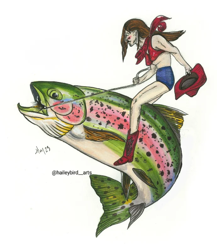 Fishing rod surf sleeve-Fish Cowgirl Stickers