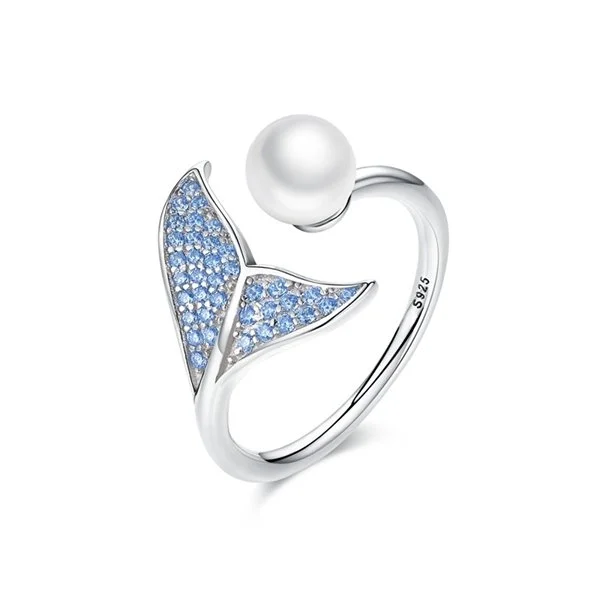 Fishing line knot balance-925 Sterling Silver Pearl Tail Ring