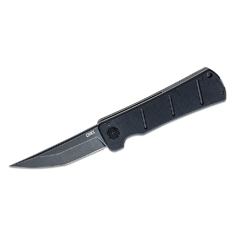 Fishing line spool steady-CRKT- Inazuma No Ken Assisted Deadbolt Flipper Knife 3.68" D2 Black Stonewashed Blade, Black Handles