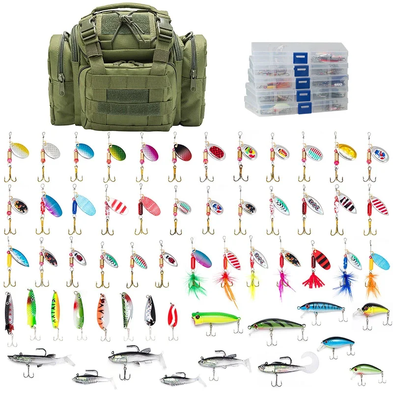 Fishing reel balanced firm-Dr.Fish Tackle Bag with 5 Boxes & 60 Lures Kit