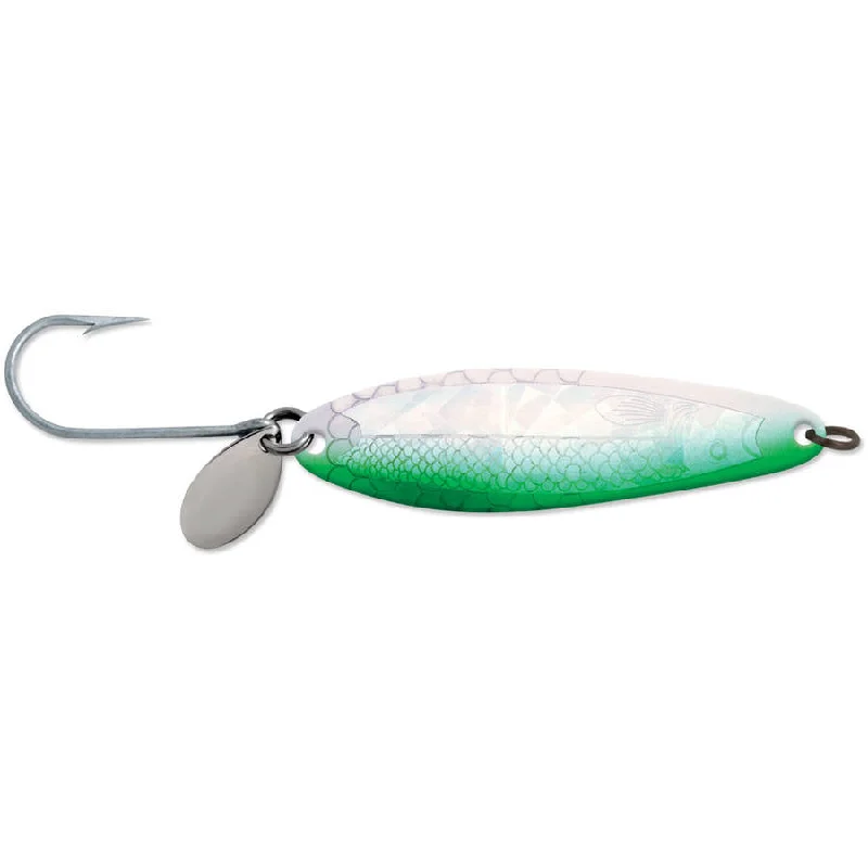 Fishing line smooth hold-Luhr Jensen Coyote Spoon - Live Image/Neon Green Side Stp - 3-3/4'