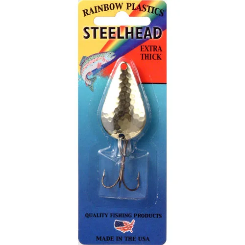 Fishing reel smooth grip-Rainbow Plastics Pot-O-Gold Steelhead Special Spoon, Hammered Brass