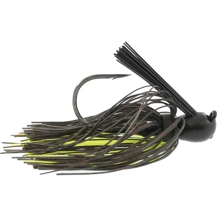 Fishing line cast power-Missile Baits Ike's Mini Flip Jig 3/8 Oz Black Neon